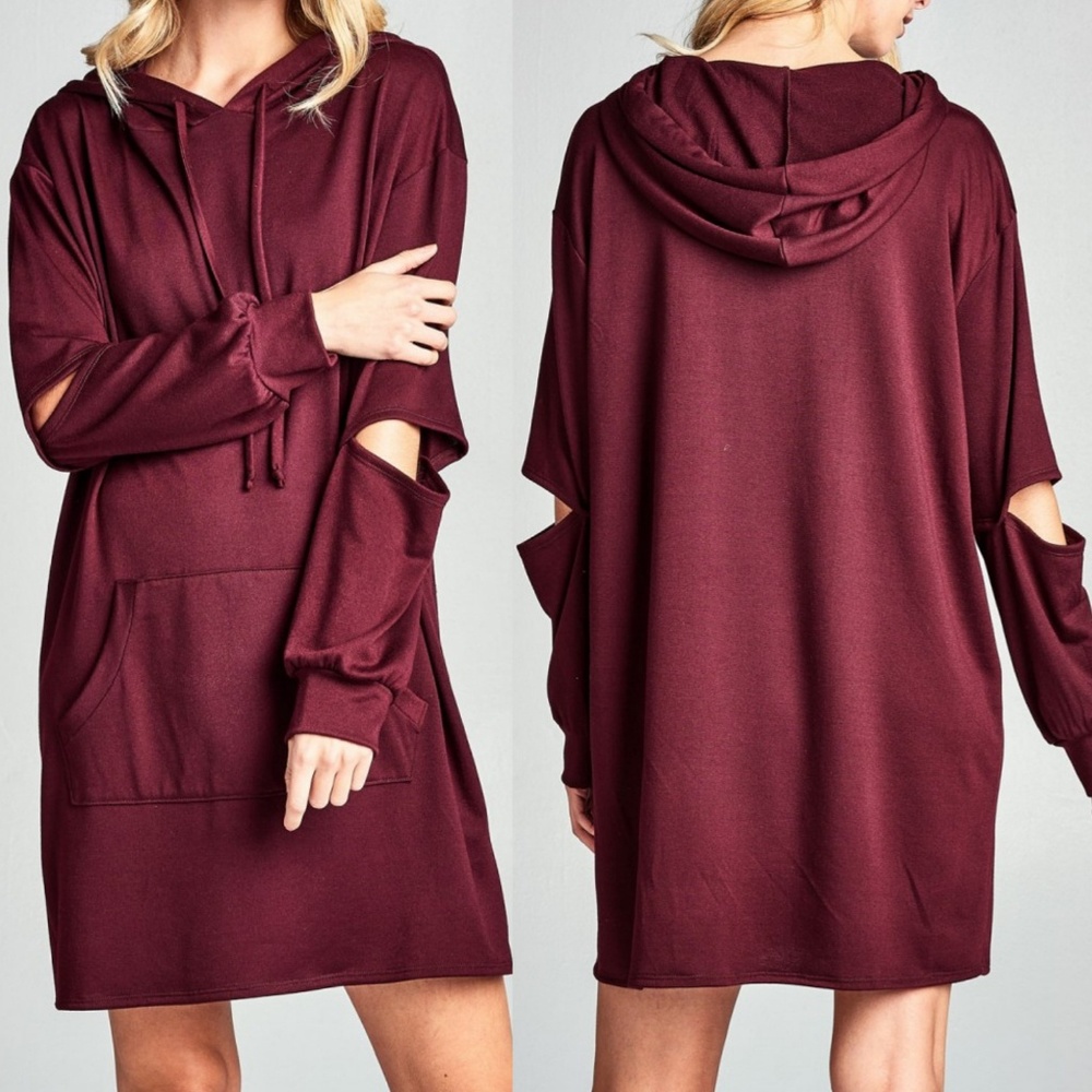 LUXE LEISURE SPLIT ELBOW SWEATSHIRT HOODIE DRESS